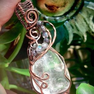 Clear Quartz Wire Wrapped Pendant W/Labradorite